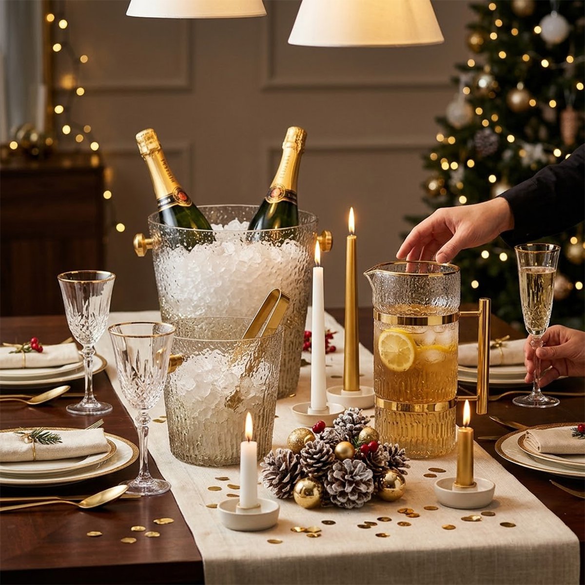 Transparent glass pitcher with golden handle