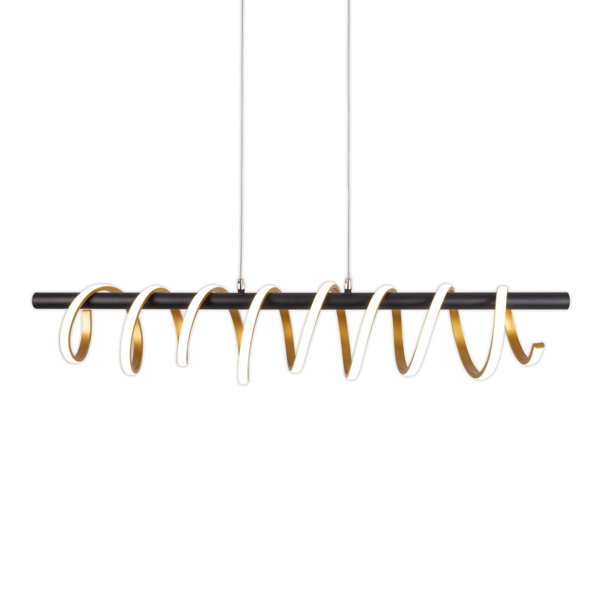 LED-pendellampa "BELLEZA", modern taklampa i metall och plast, svart, guld och vit, med fast monterade LED-lampor, 100 cm lång. Den idealiska belysningen för vardagsrummet, matsalen eller köket.
