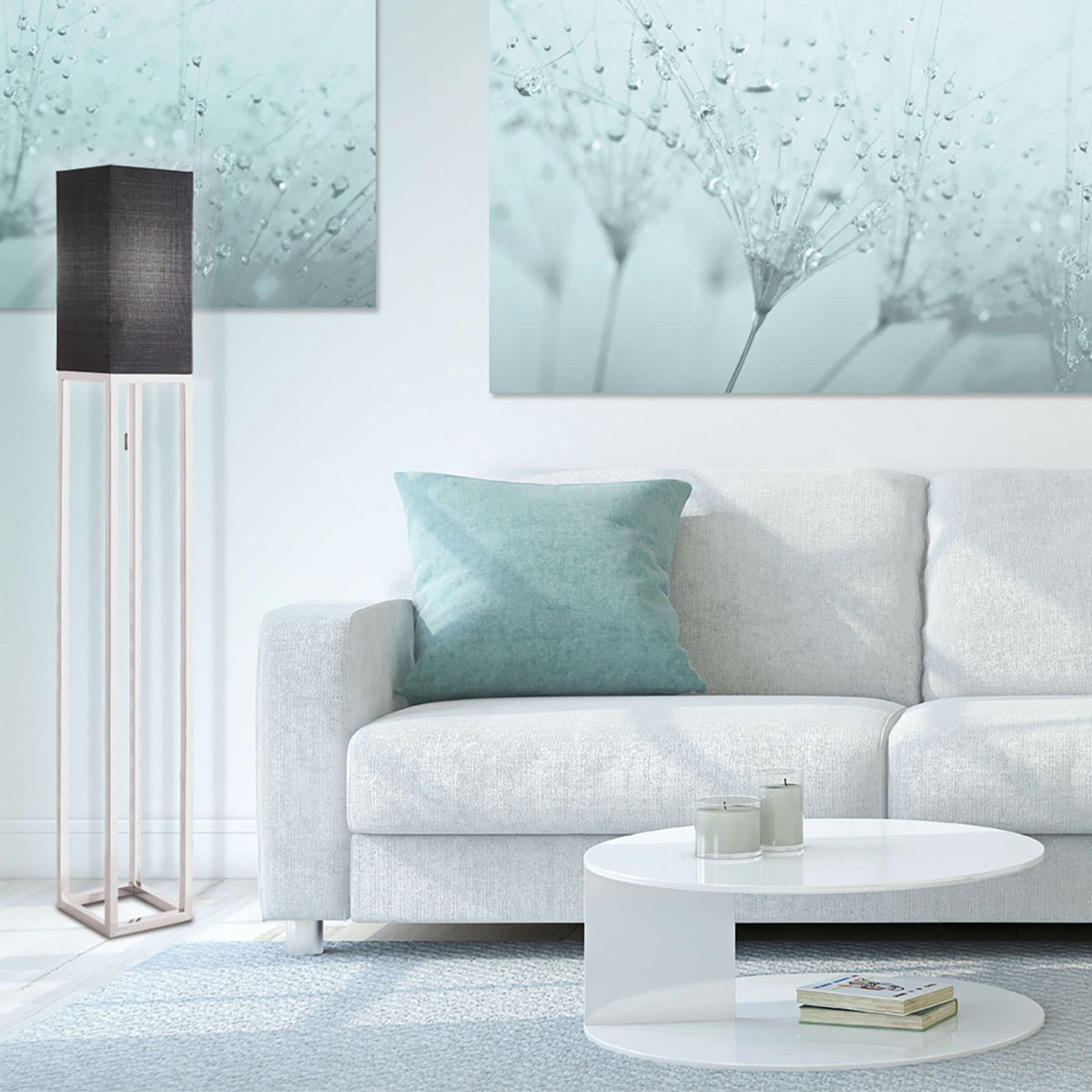 Standing lamp "Alfa", modern floor lamp made of metal and textile in chrome/dark gray, with E27 socket, 150.5 cm high, chic lamp for hallway, living room and office