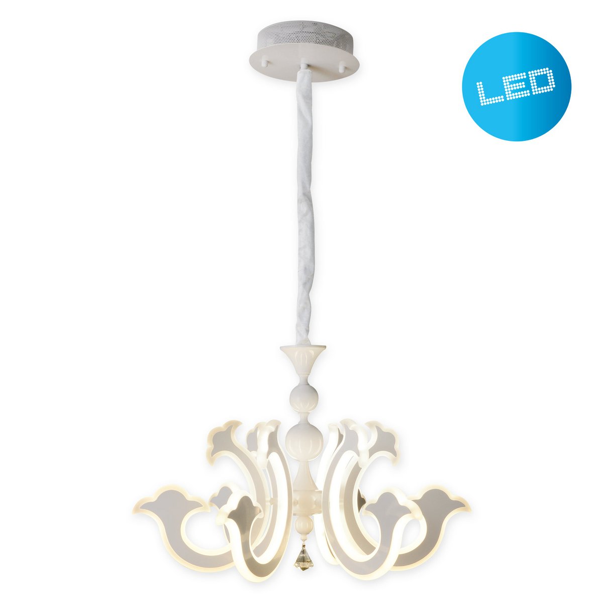 LED crown "Ludwig" white Ø 66cm, with firmly installed LEDs, metal in white