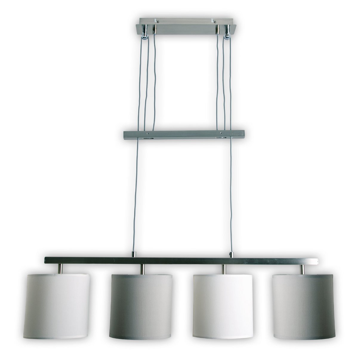 4 pendant lamp "Tilde", classic metal pendulum lamp and textile in gray and white, with E27 frame, height adjustable, 86 cm long, ideal as dining lamp