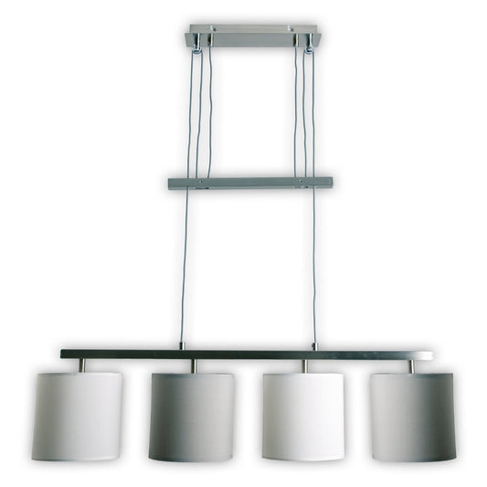 4 taklampor "Tilde", klassisk pendellampa i metall och textil i grått och vitt, med E27-sockel, höjdjusterbar, 86 cm lång, idealisk som matbordslampa