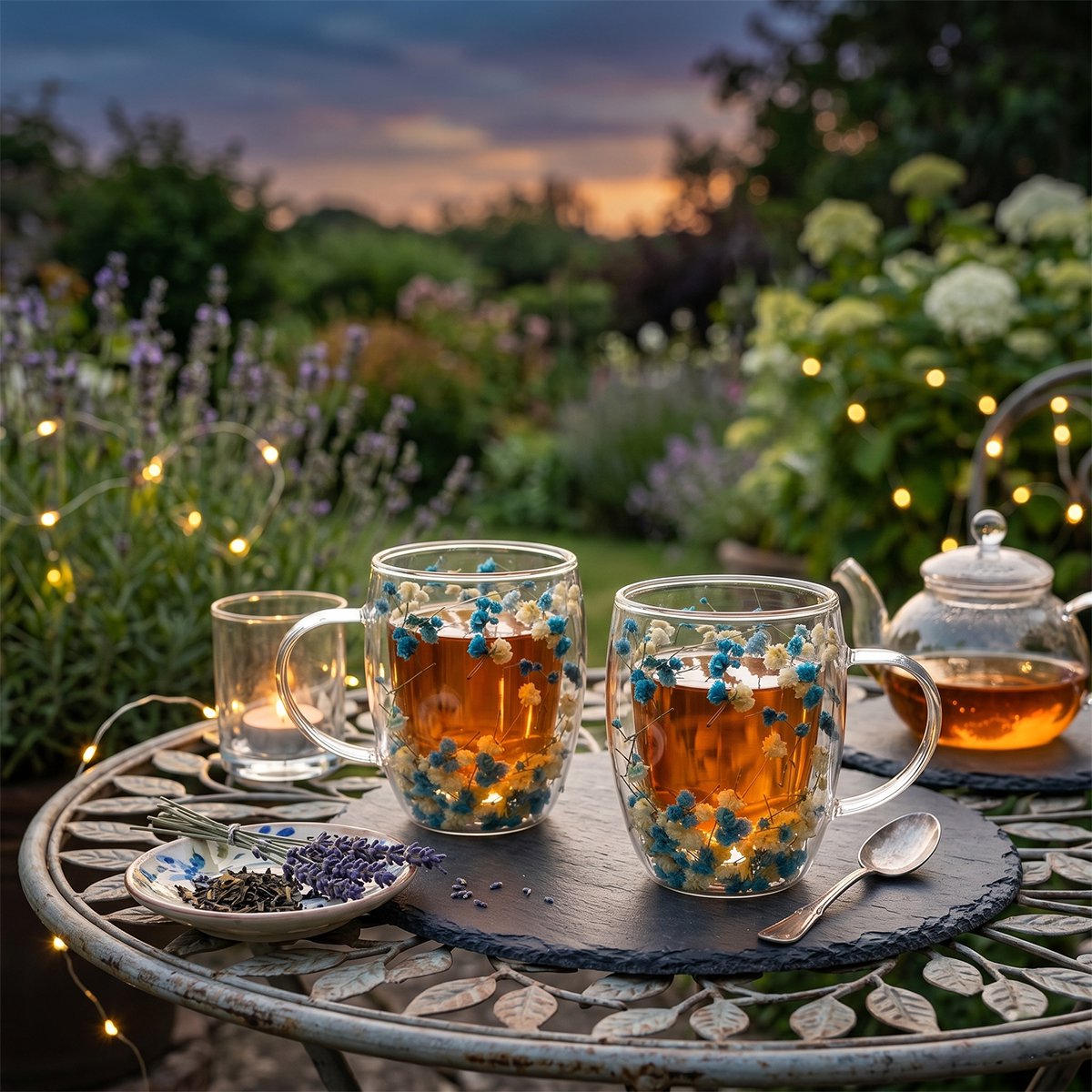 Double -wall tea cups blue and white flowers 350ml -lot of 2