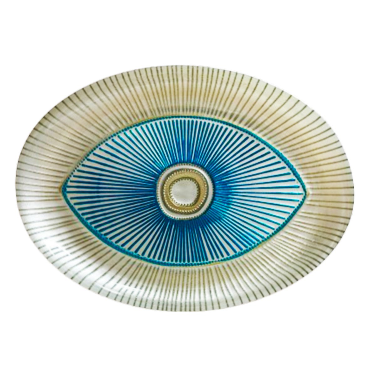 Turquoise and gold eye oval bowl 22x15.5x2cm