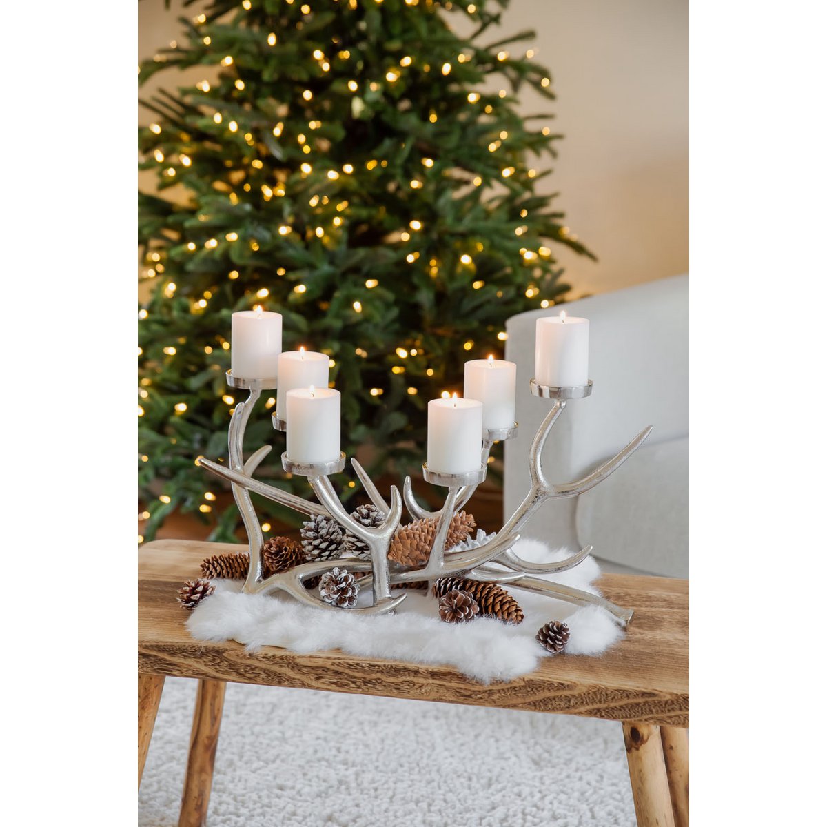 EDZARD candlestick James, antler design, aluminum nickel-plated, length 55 cm, height 27.5 cm, 6 flames