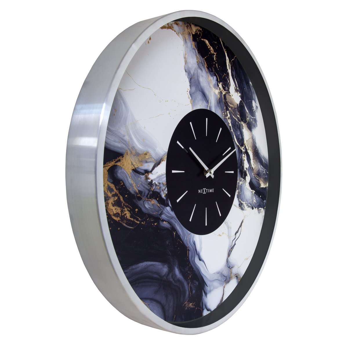 Large Wall Clock 48cm-Silent-Aluminium-NeXtime 'Marble Duo'
