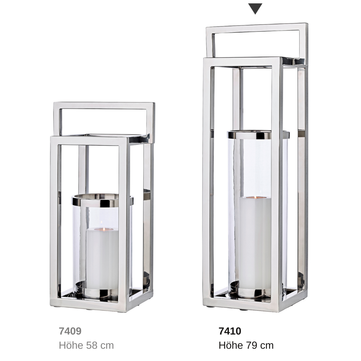 EDZARD lantern lantern Manhattan with handle, stainless steel shiny nickel-plated, round inner glass, height 79 cm