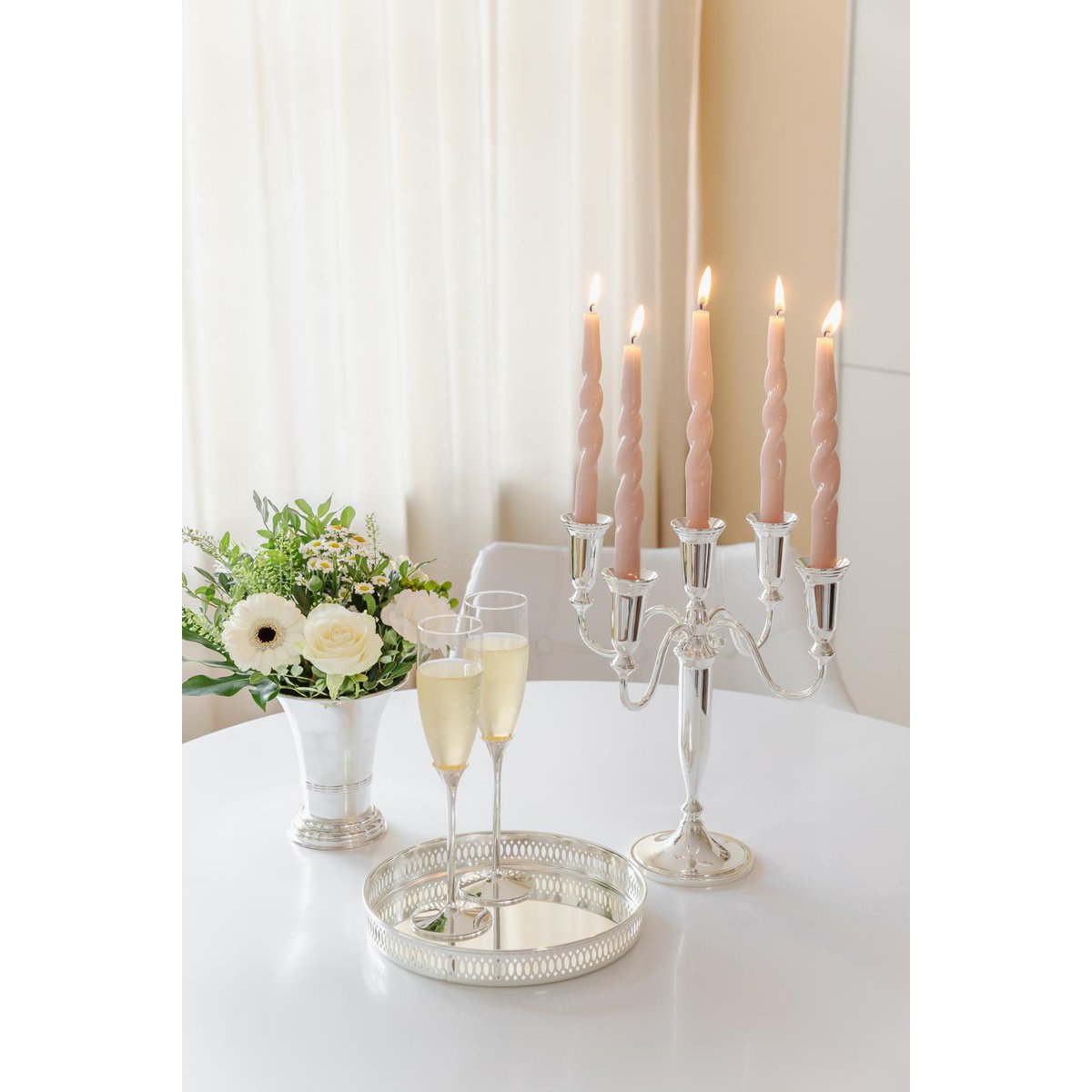 EDZARD Candlestick Venezia 5-flame, for stick candles, noble silver-plated, tarnish-protected, height 31 cm