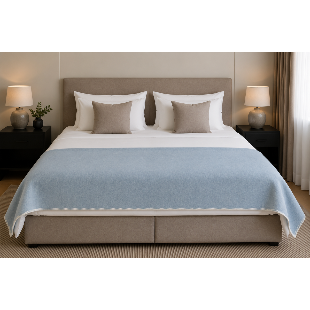 Wool bed runner BLUE FOG - 130 x 250 cm