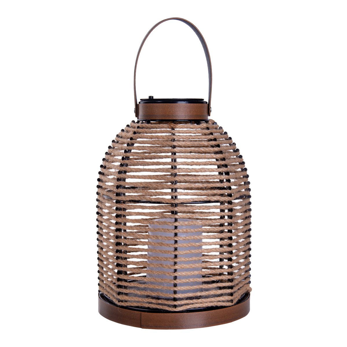 LED-solcellslampa "Korbinian" för trädgård och terrass, dekorativ lampa av metall med juterep i natur, fasta inbyggda LED-lampor, solcellslampa för utomhusbruk 29 x 21 cm