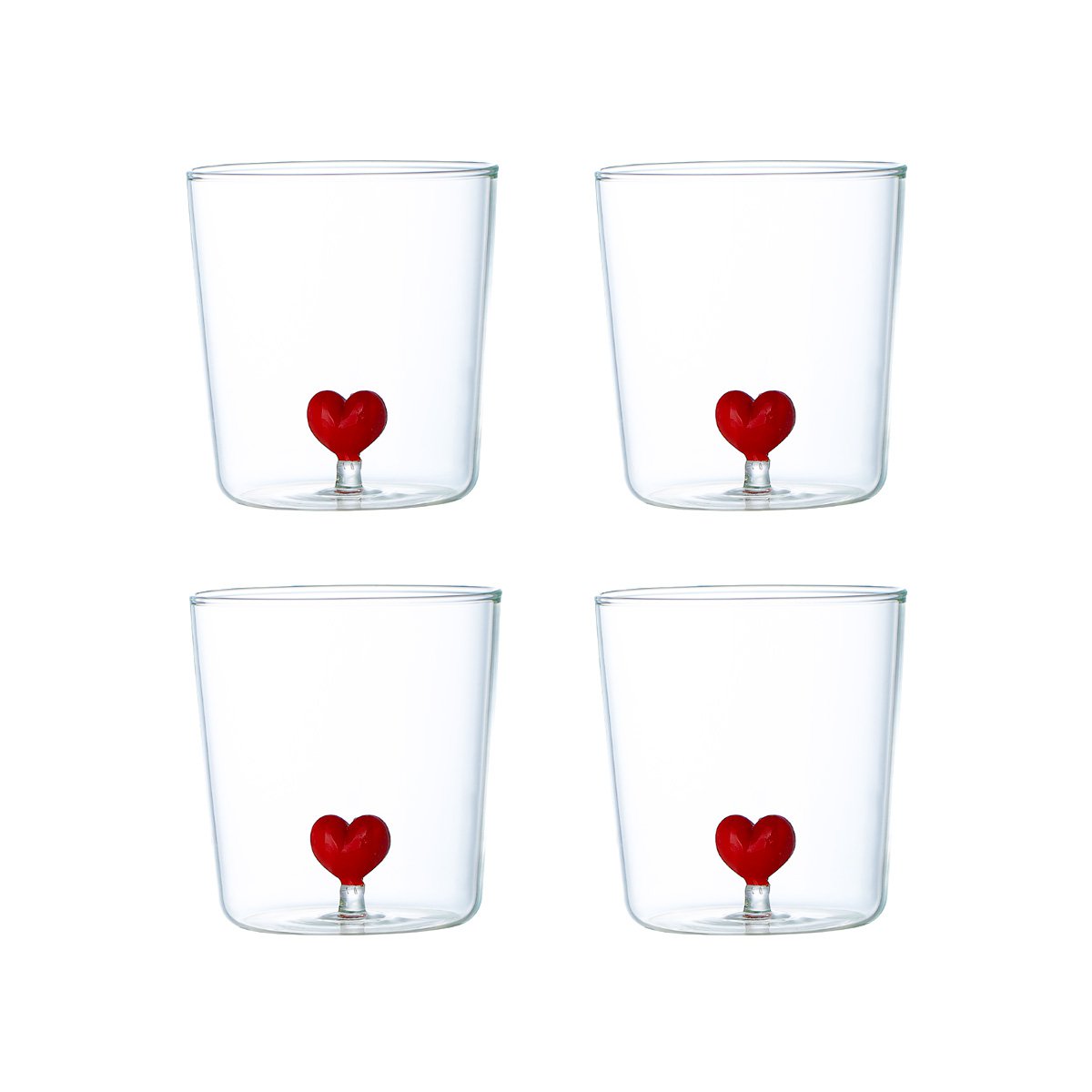 Heart water glasses 300ml - set of 4