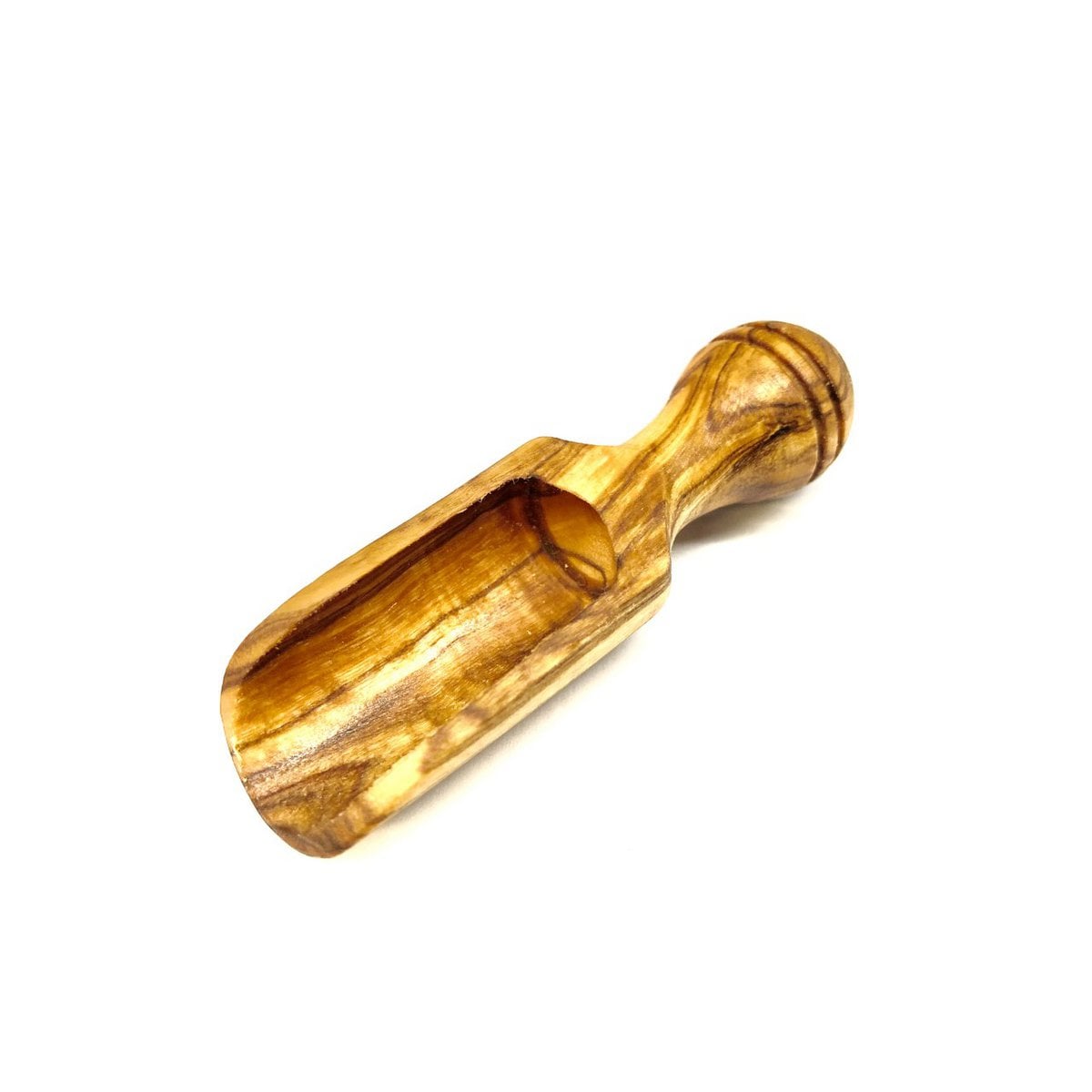 Apple-shaped salt box with salt shovel, olive wood