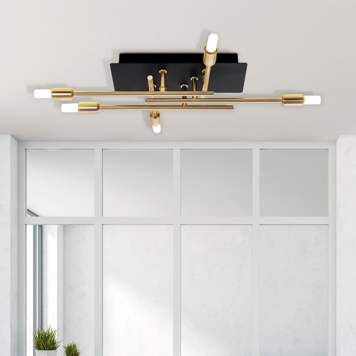LED Deckenleuchte "ANCONA" mit Backlight aus Metall in Schwarz, und Messing, G9-Fassungen, Lampe für Wohnzimmer, Esszimmer, Flur und Büro, ca. 41 x 25 cm