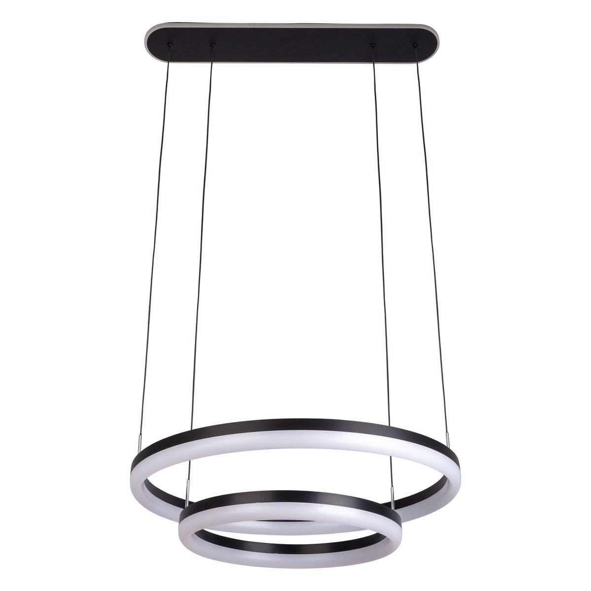 LED CCT pendant light "Circulo" made of black metal and sand-colored plastic, with integrated LED and many functions, Ø 60 cm, 150 cm high.