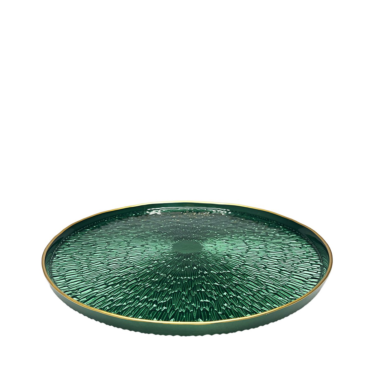 Emerald green pie dish with gold edge 33x33x4cm
