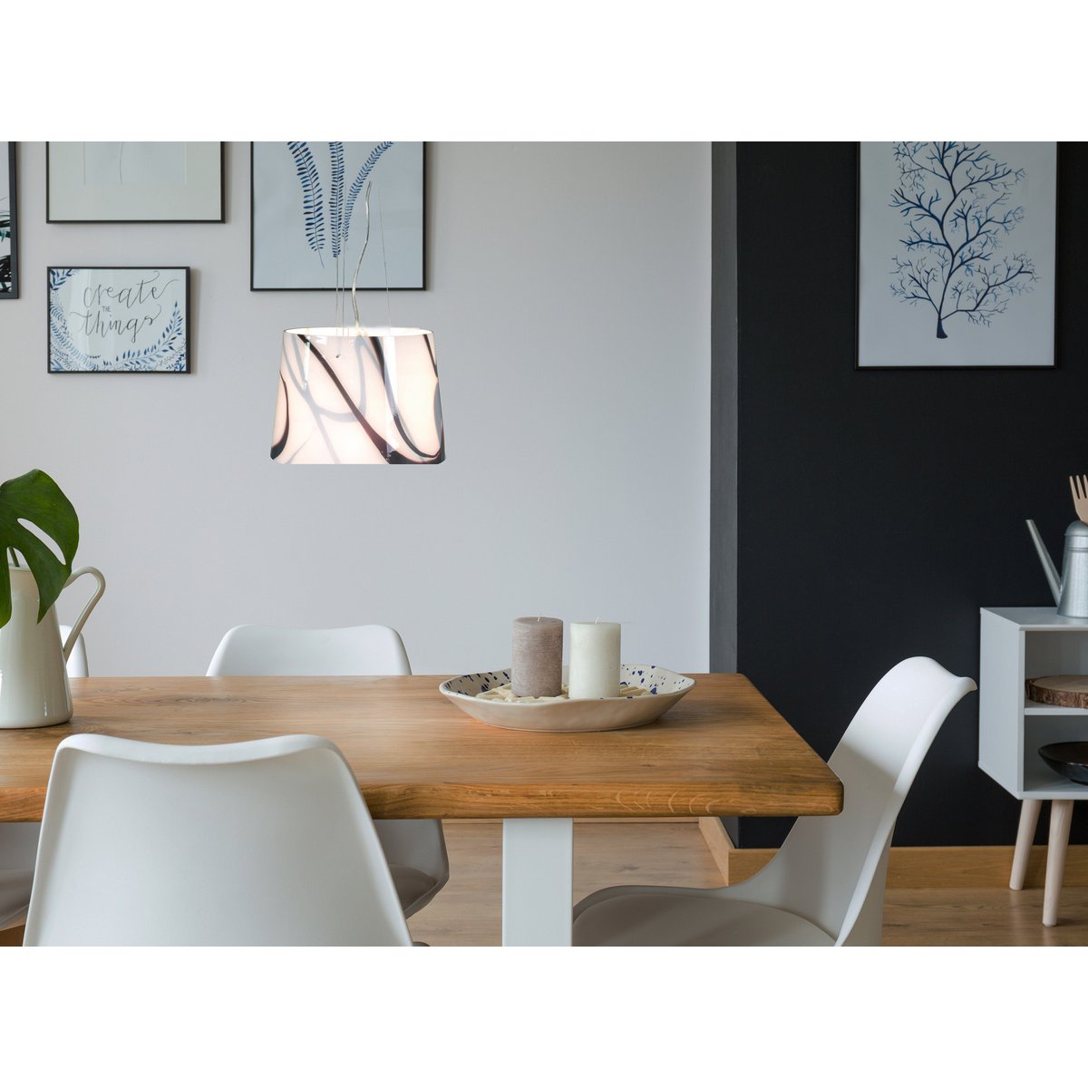 Glass pendant lamp "mixture" made of metal and glass in white, E27, Ø 29 cm