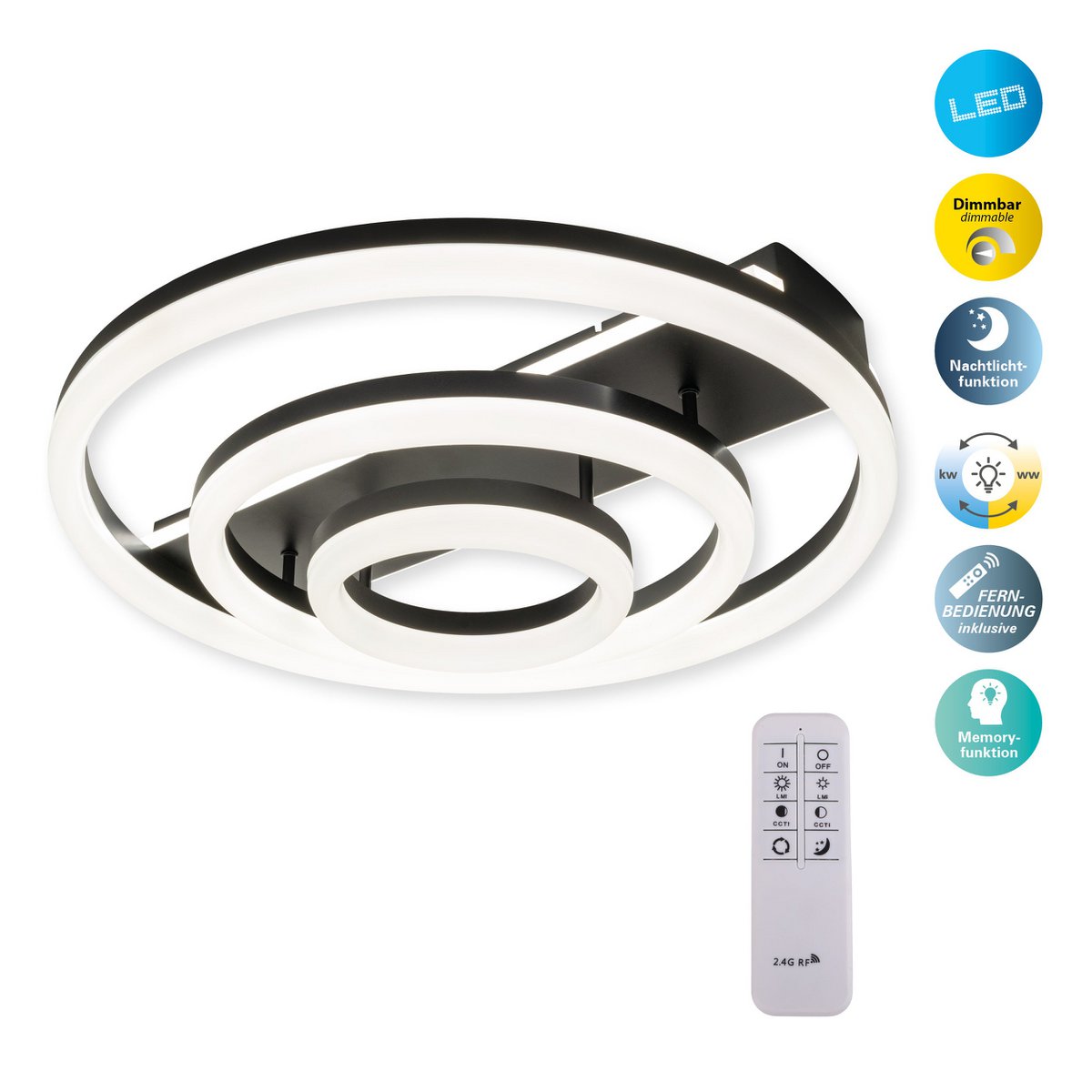 LED CCT ceiling light "Circulo" made of black metal and sand-colored plastic Ø 60 cm