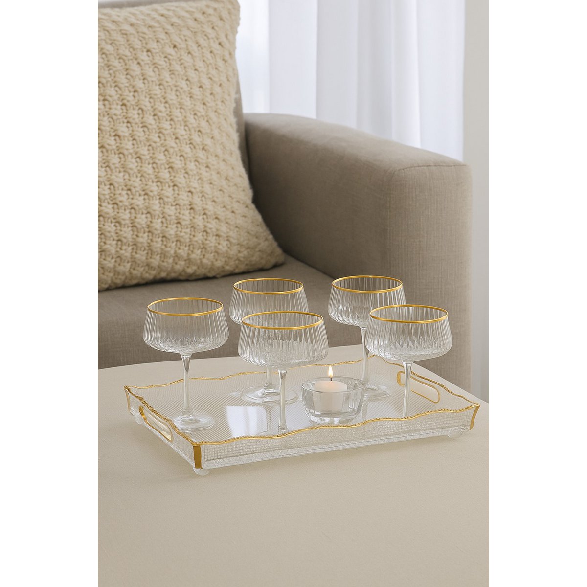 Rectangular gilded edge in glass 38x17.5x9.5cm
