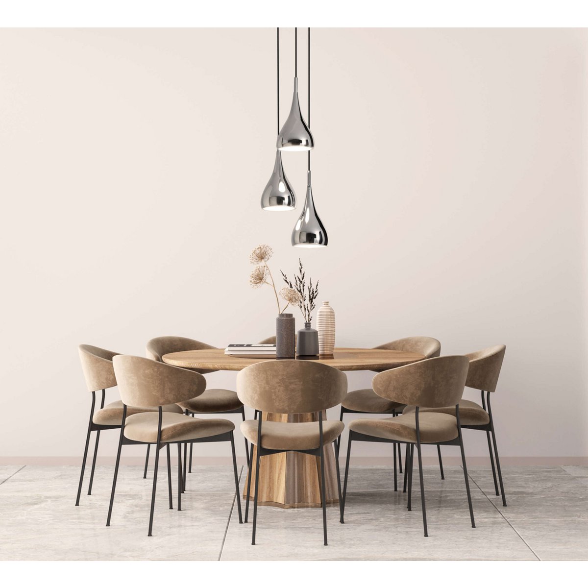 3-be pendant light "Style", retro classic pendant lamp made of chrome-gloss metal with E27 frames, umbrella Ø16 cm, total Ø30 cm, ideal for dining room, living room and kitchen.