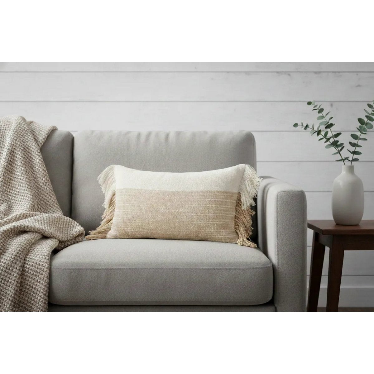 Sahara Loom Beige Handwoven Cushion Cover with Fringes – Cotton – 30×50 cm – Urbane Hide