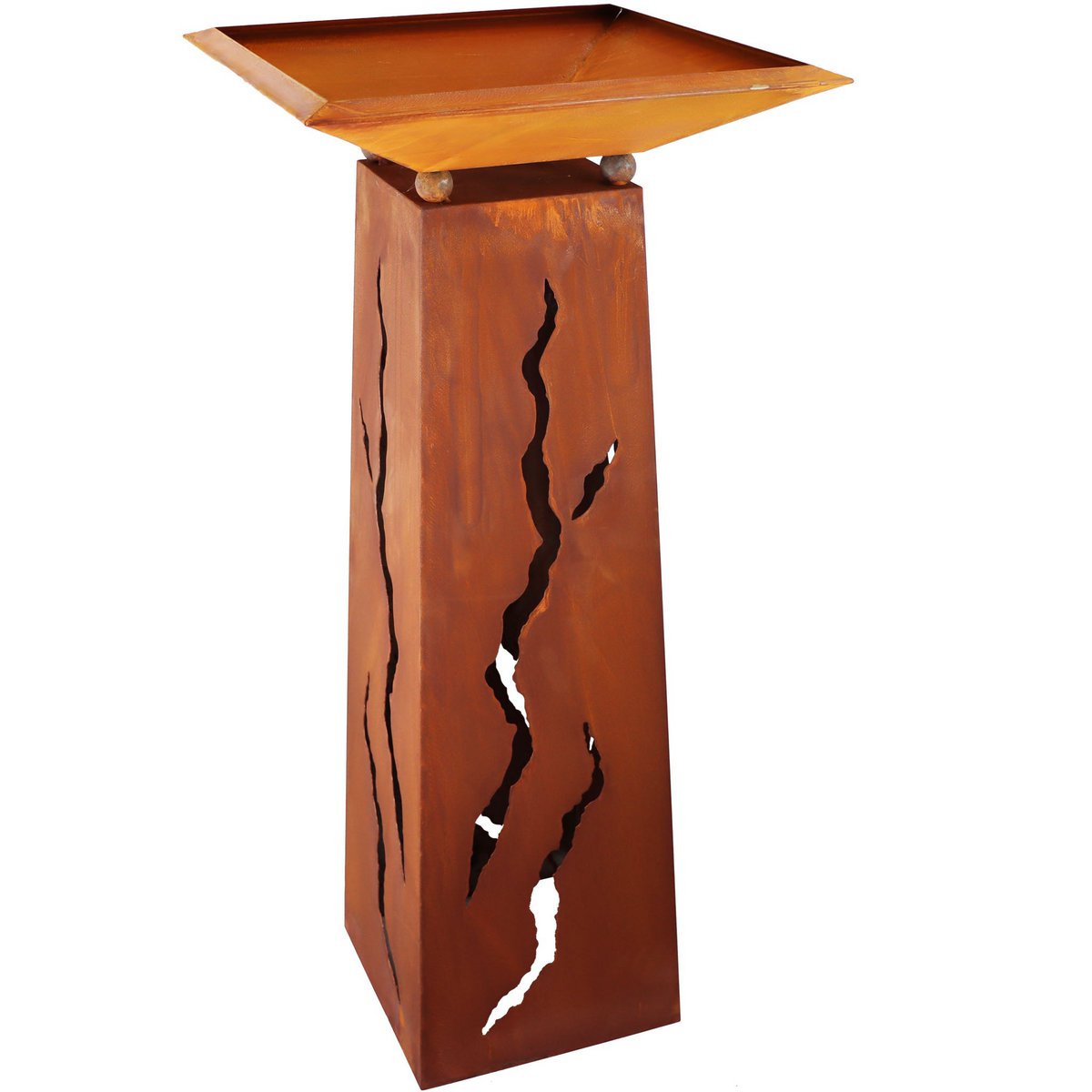 Patina column 1 m with cracks and various shells | Rust decoration plant column
