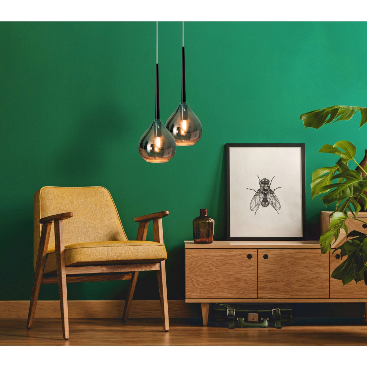 Pendant lamp "Vaso", hanging lamp made of metal and smoke glass in anthracite, with E14 version, for dining room, living room, hall or office, with an Øvon 16 cm