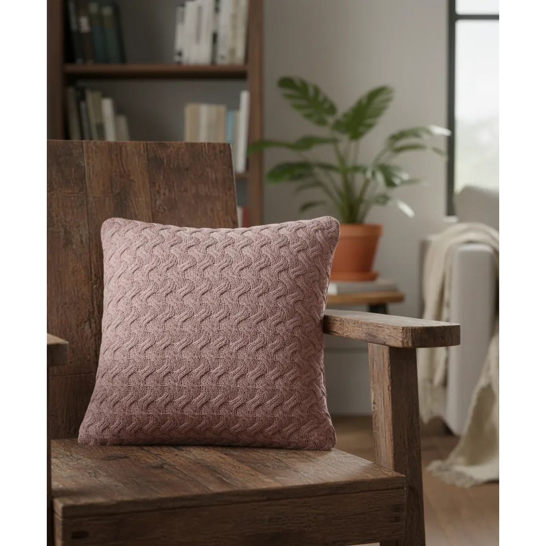 Soft Pink – Cushion Cover / Kussenhoes – Knitted Cable Pattern – 45×45 cm – Urbane Hide