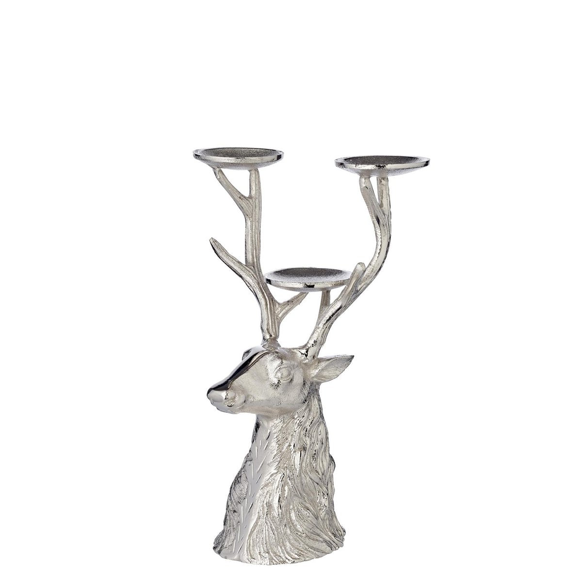 EDZARD candlestick deer, nickel-plated aluminum, height 32 cm, for 3 pillar candles, diameter 6 cm