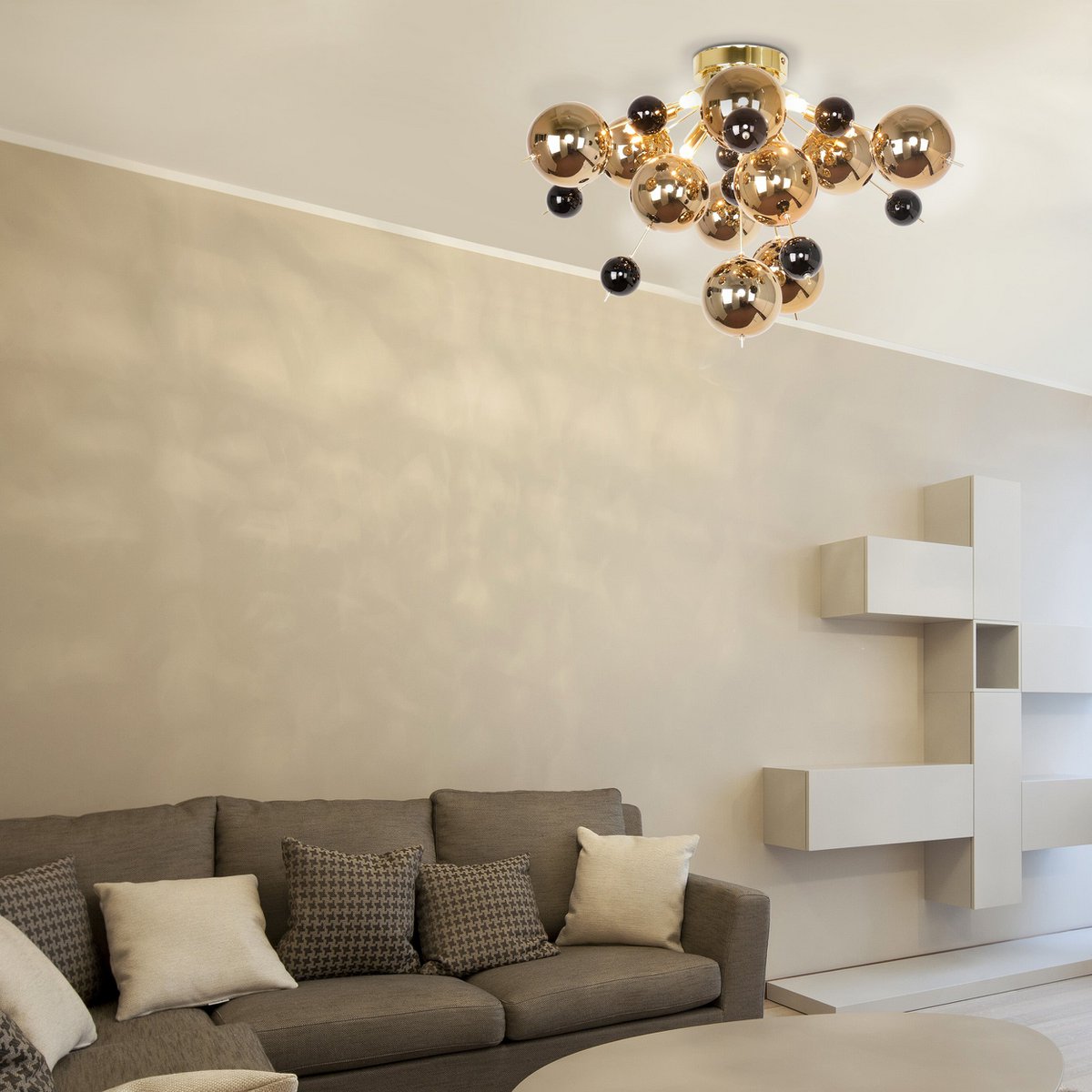 Ceiling lamp "explosion" gold made of metal and glass, G9 versions, ceiling lamp for dining room, living room, hallway or office, Ø57 cm