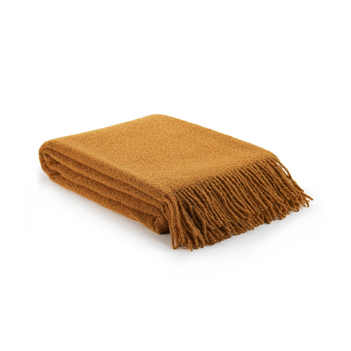 Wool bouclé throw blanket PARIS mustard yellow