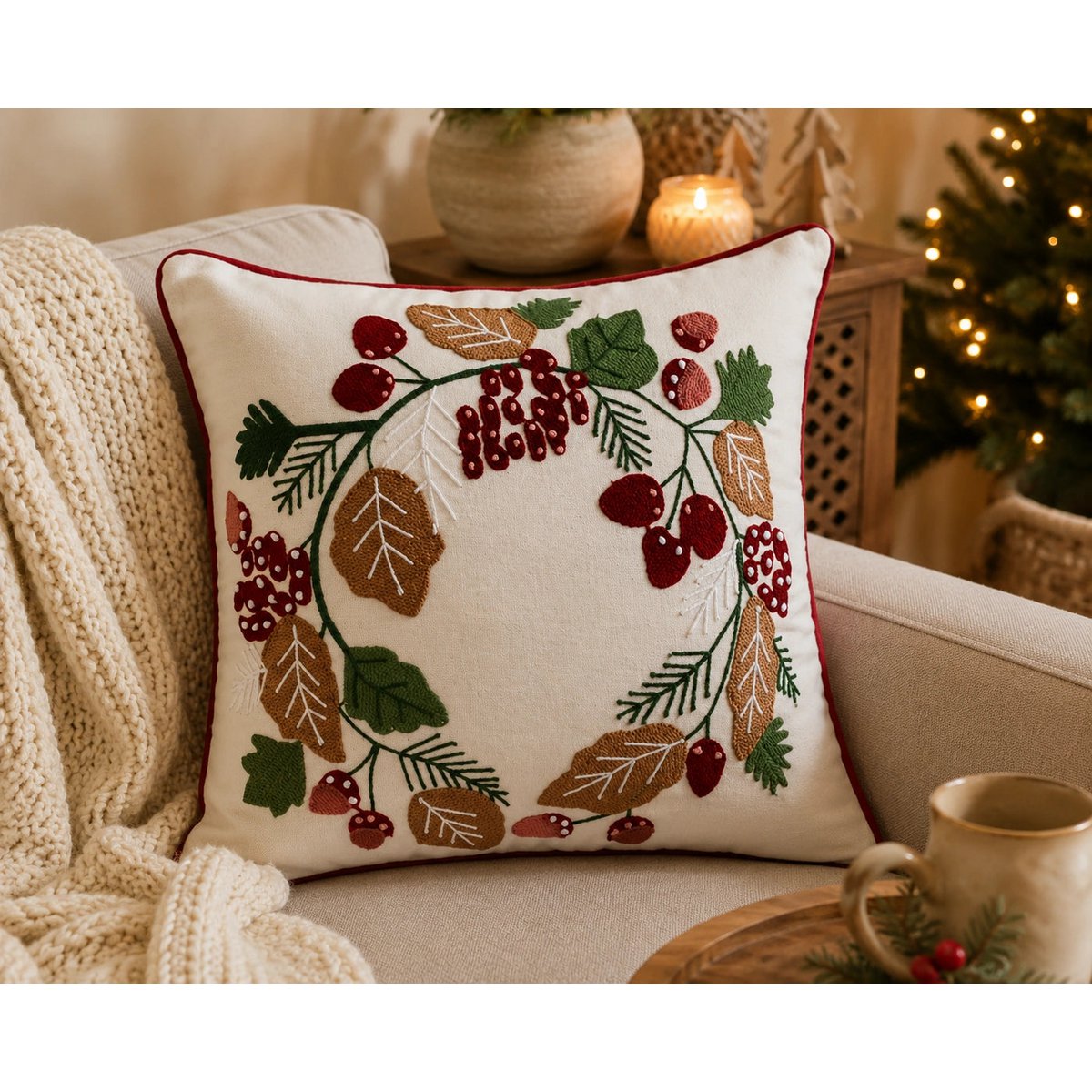 Multicolour Autumn Wreath – Cushion Cover / Kussenhoes – Christmas 45×45 cm – Urbane Hide