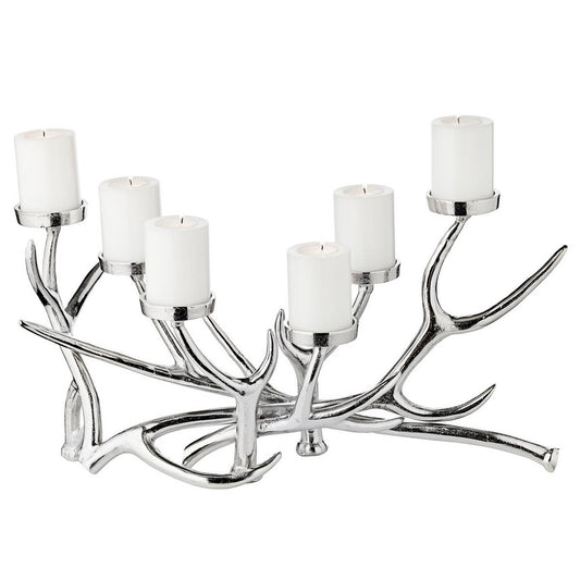 EDZARD candlestick James, antler design, aluminum nickel-plated, length 55 cm, height 27.5 cm, 6 flames