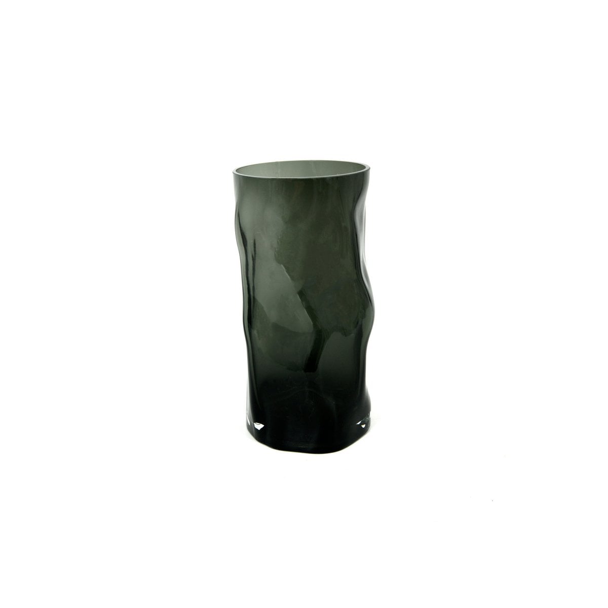 Cylindrical glass vase with irregular form, like black wood. ABU30GR