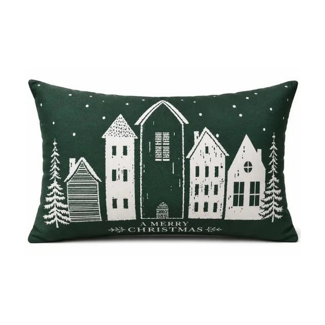 Green Winter Village – Cushion Cover / Kussenhoes – Christmas 30×50 cm – Urbane Hide