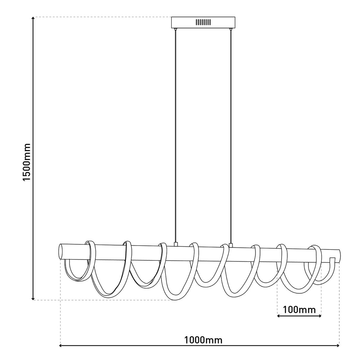 LED-pendellampa "Belleza", modern pendellampa i metall och plast i matt nickel och vitt, med fasta inbyggda LED-lampor, 100 cm lång. Den perfekta belysningen för vardagsrum, matsal eller kök.