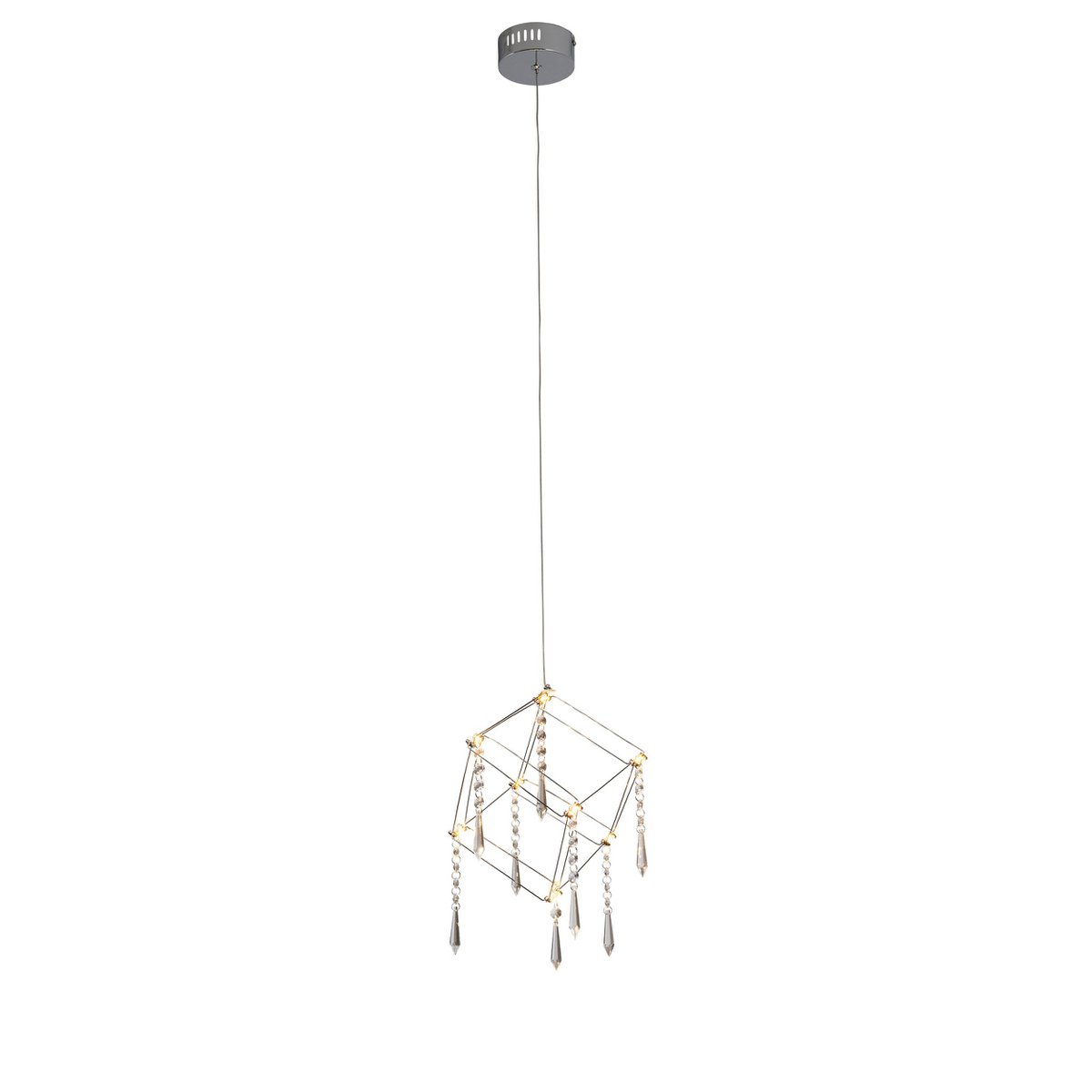 LED pendant lamp "Araneus" metal and plastic in chrome, with firmly built -in LEDs, side length dice approx. 15 cm, lighting for living room, dining room or office