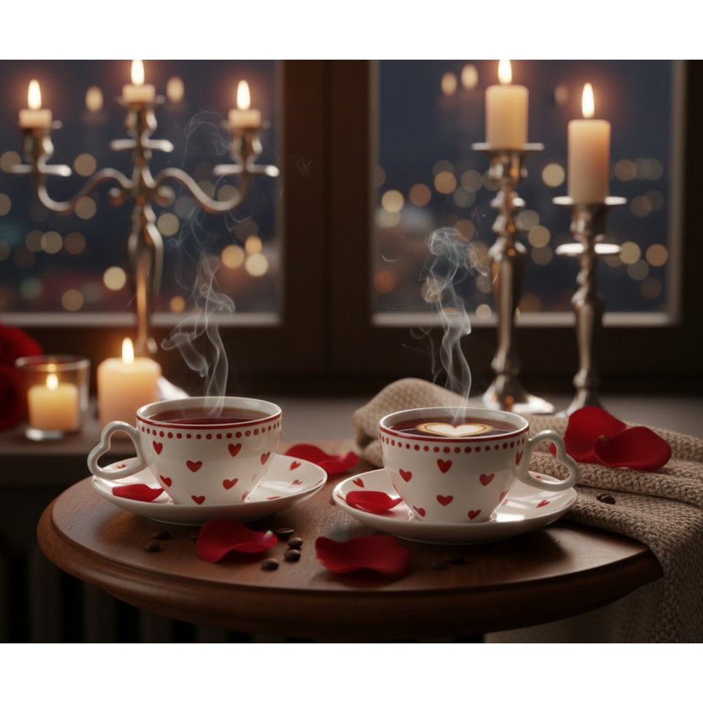 Heart tea cups and saucers - set of 2