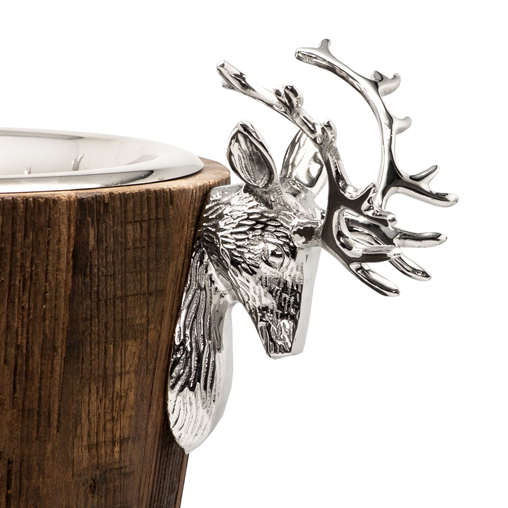 EDZARD champagne cooler Milwaukee with 2 deer heads, teak, stainless steel shiny nickel-plated, height 30 cm