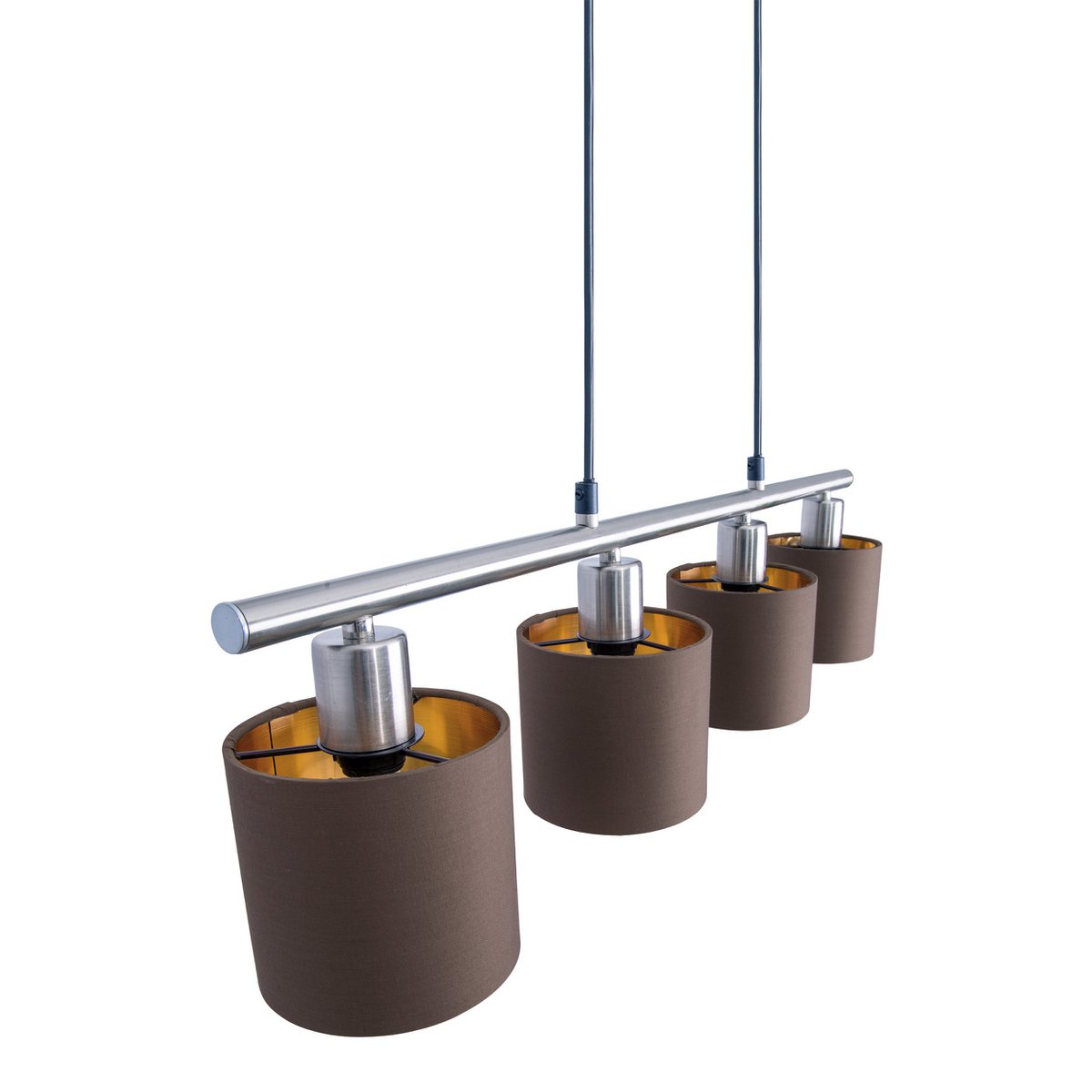 4 pendant lamp "Maron" made of metal-satin-matt with fabric umbrellas in brown, with E14 socket, lamp for living room or dining room, 71.5 x 12 cm