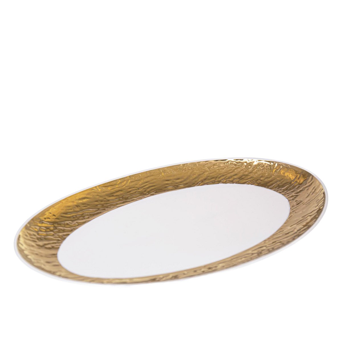 White and gold oval dish 36.5cm