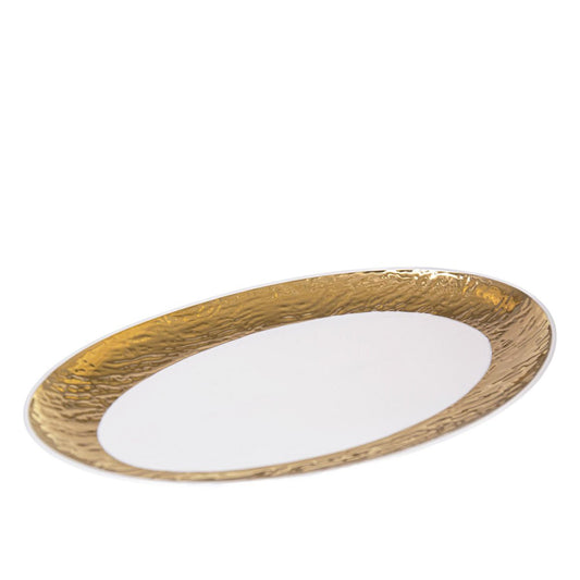 White and gold oval dish 36.5cm