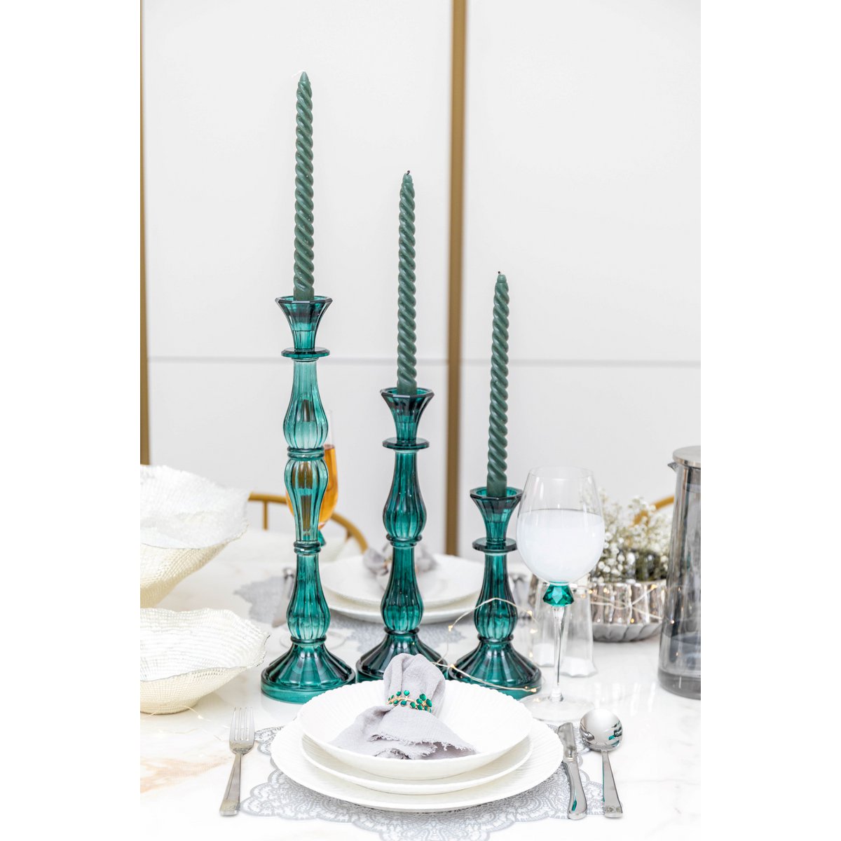 Average turquoise candlestick model H31cm