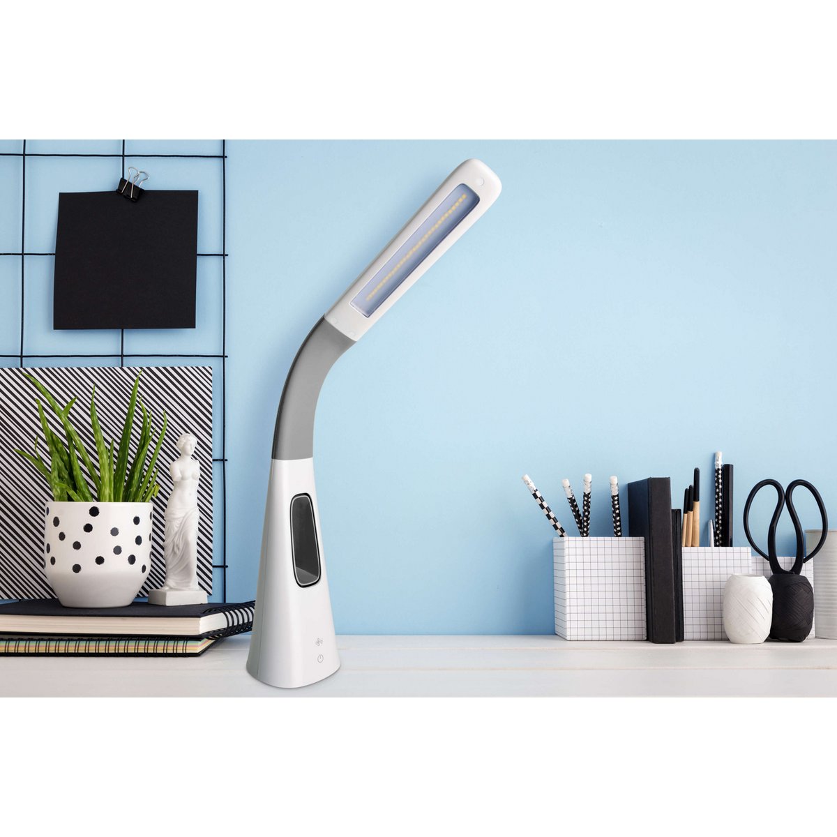 LED table light "Ventu" with fan, with touch, dimmable, made of white plastic, firmly built-in LEDs, 40 cm high