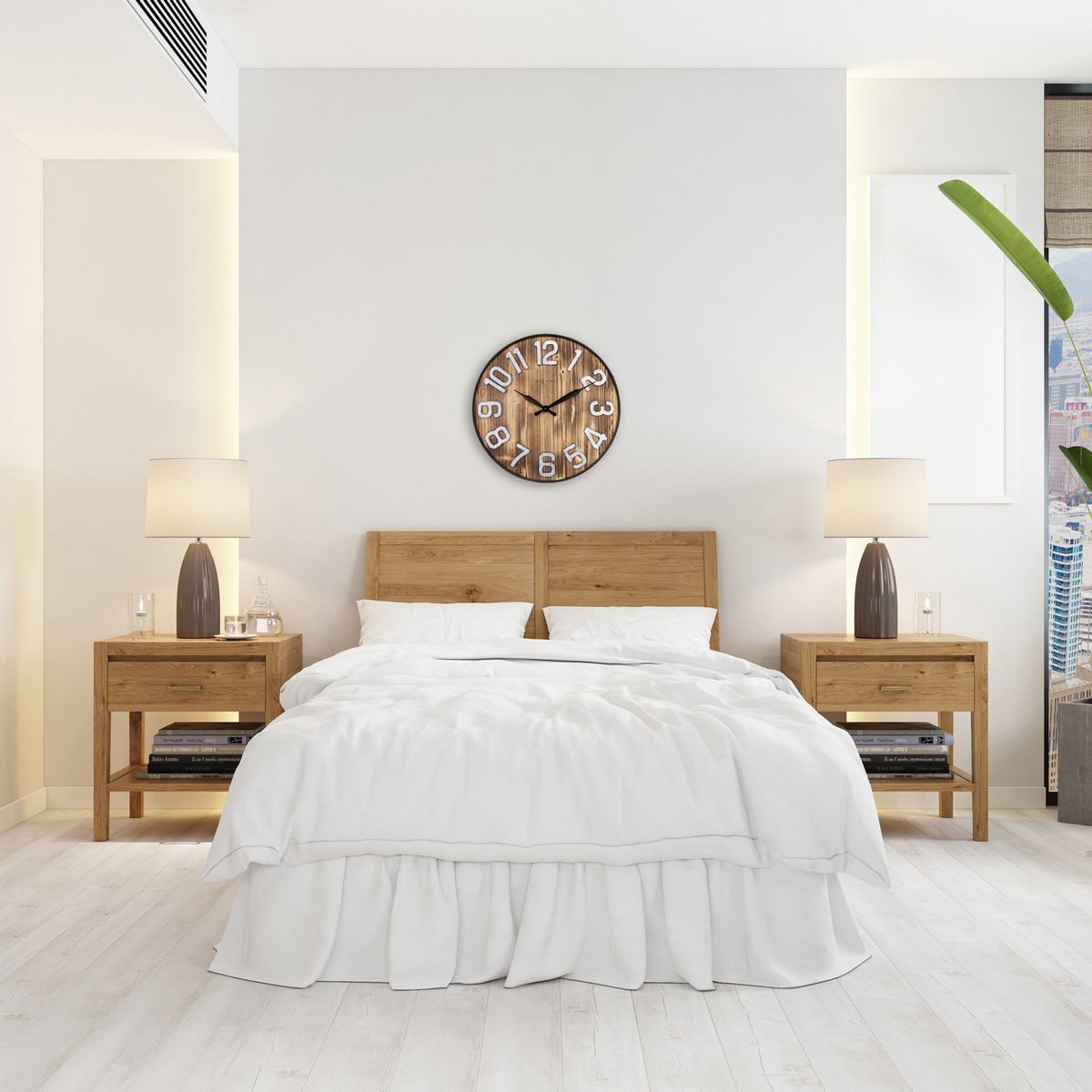 Large Wall Clock - 50cm - Silent - Wood - Metal - "Aberdeen"