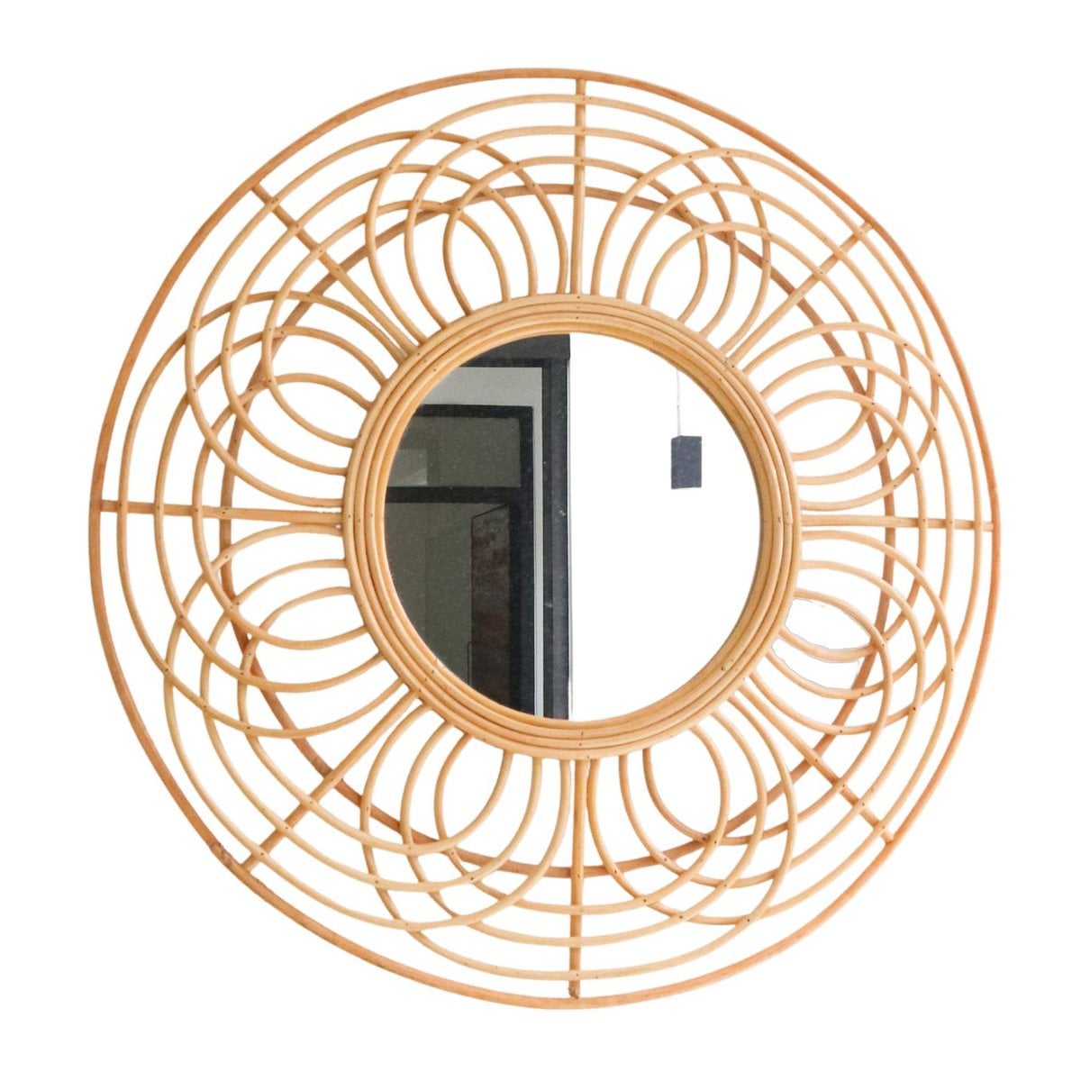 Round Rattan Mirror 58 cm | Handmade Boho Wall Mirror PUTUK