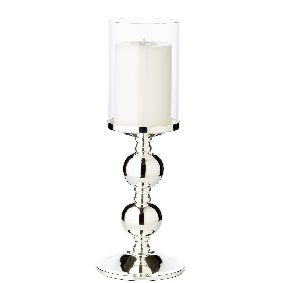 EDZARD ljusstake Bambu, elegant silverpläterad, anlöpningsfri, med glas, höjd 35,5 cm