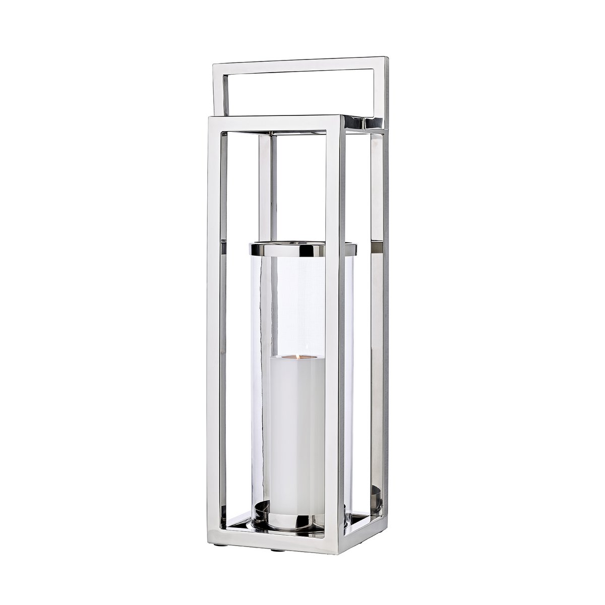 EDZARD lantern lantern Manhattan with handle, stainless steel shiny nickel-plated, round inner glass, height 79 cm