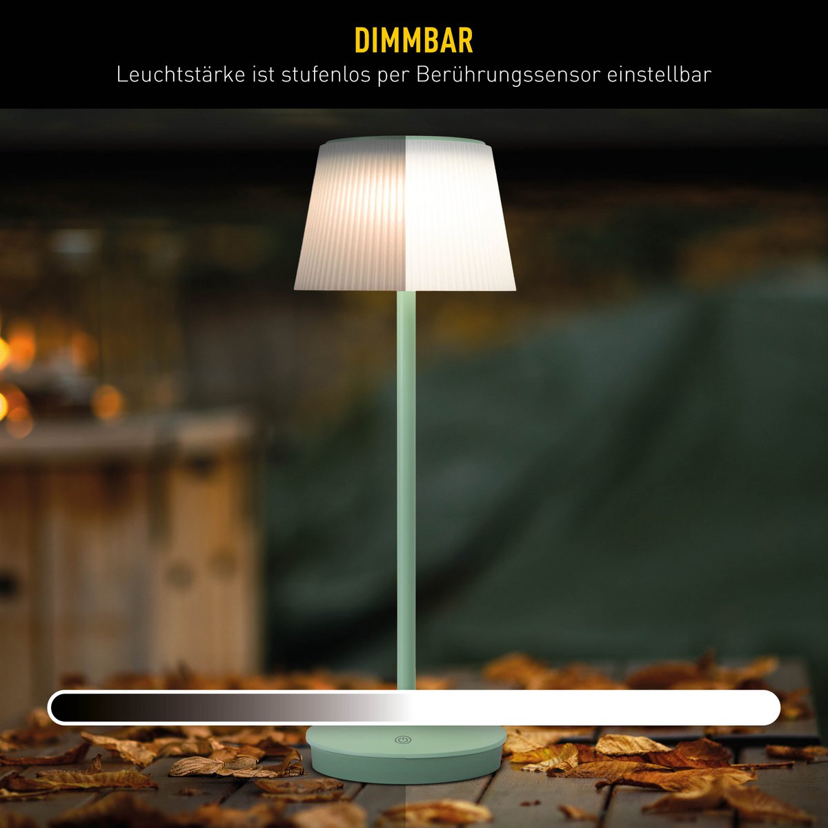 Solar battery lamp "Emmi" 38 cm high, umbrella Ø 13 cm, metal in MINT and white plastic, for the outdoor area, dimmable CCT.