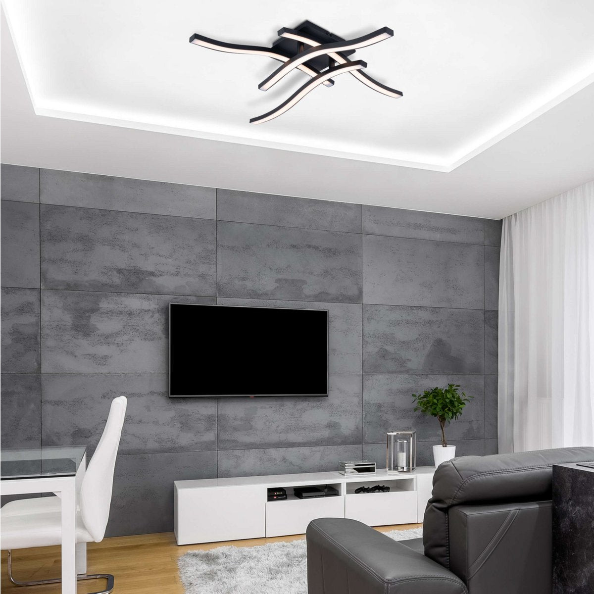LED Deckenleuchte "ONDA" s: 45cm, Deckenlampe aus Metall und Kunststoff in Schwarz,, LED festverbaut, Beleuchtung für Wohnzimmer, Esszimmer oder Büro 45 x 45 cm