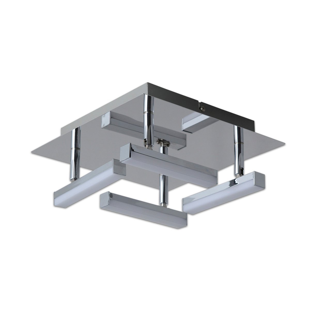 LED ceiling light "Turin" 25 cm x 25 cm, approx. 11 cm high, chrome -colored metal, opal -colored plastic, integrated LEDs, warm white